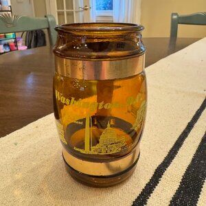 Vintage Souvenir Washington, DC Glass Barrel Mug with Wooden Handle Amber/Brown